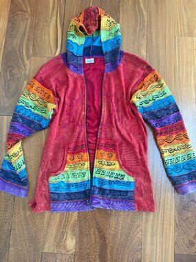 Greater Good multi color bohemian 90's hooded jacket  Small/Med